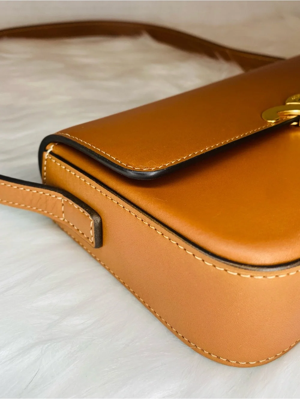 Celine Triomphe Cognac Leather Shoulder Bag with Gold - Picture 6 of 8